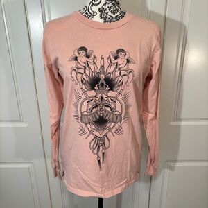 White Trash Flash peach graphic long-sleeved t-shirt cherubs flames size small